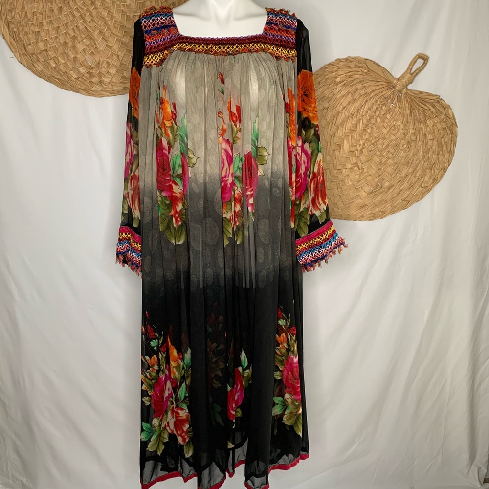 Sheer Floral Embroidered Caftan